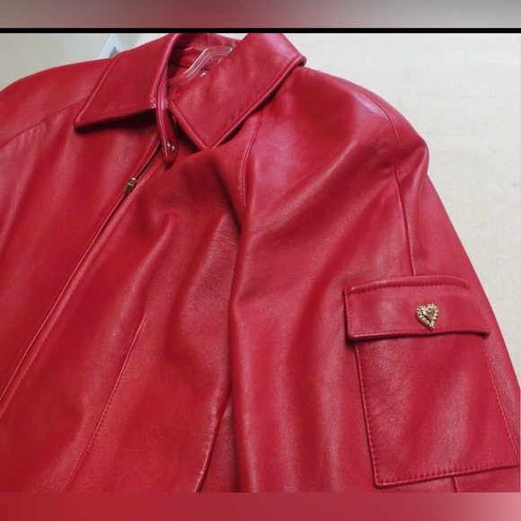 St. John Sport Genuine Leather Red Moto Jacket Women Sz XL - Picture 2 of 13